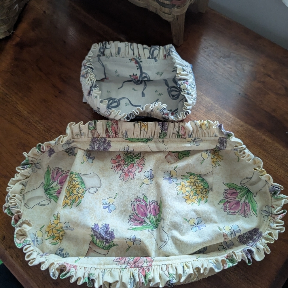 Longaberger Basket Liners Floral Ruffled Fabric Baskets 2000, 1992 Basil Blossom